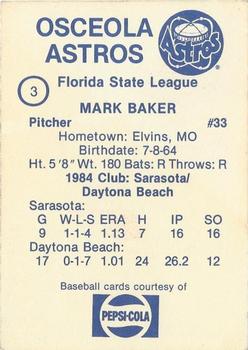 1985 Osceola Astros #3 Mark Baker Back