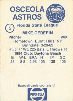 1985 Osceola Astros #5 Mike Cerefin Back