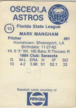 1985 Osceola Astros #10 Mark Mangham Back
