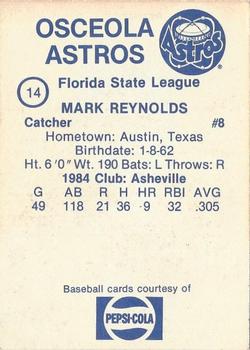 1985 Osceola Astros #14 Mark Reynolds Back
