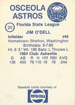 1985 Osceola Astros #20 Jim O'Dell Back