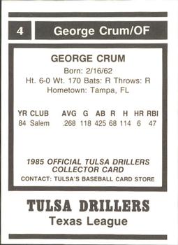 1985 Tulsa Drillers #NNO George Crum Back