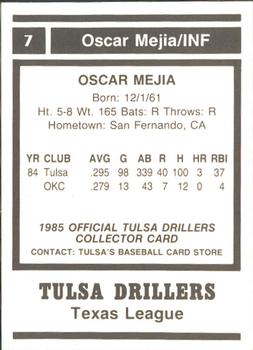 1985 Tulsa Drillers #NNO Oscar Mejia Back