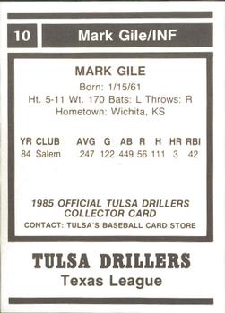 1985 Tulsa Drillers #NNO Mark Gile Back
