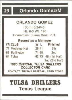 1985 Tulsa Drillers #NNO Orlando Gomez Back