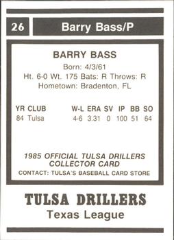 1985 Tulsa Drillers #NNO Barry Bass Back