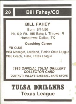 1985 Tulsa Drillers #NNO Bill Fahey Back