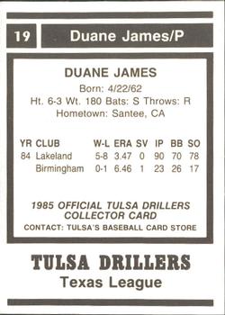 1985 Tulsa Drillers #NNO Duane James Back