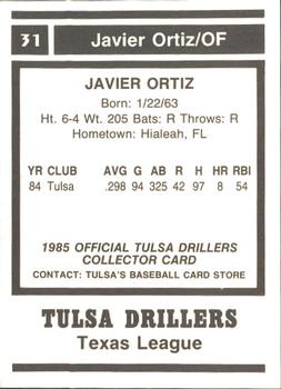 1985 Tulsa Drillers #NNO Javier Ortiz Back