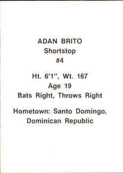 1984 Idaho Falls A's #5 Adan Brito Back