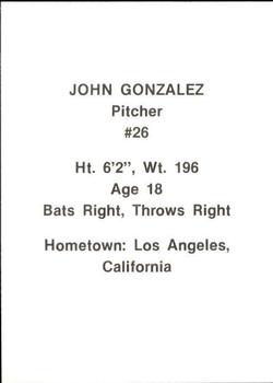 1984 Idaho Falls A's #10 John Gonzalez Back