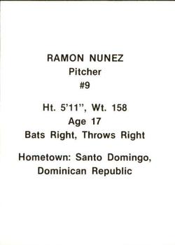 1984 Idaho Falls A's #19 Ramon Nunez Back