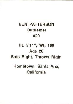 1984 Idaho Falls A's #20 Ken J. Patterson Back