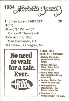 1984 Hills Nashville Sounds #NNO Tom Barrett Back
