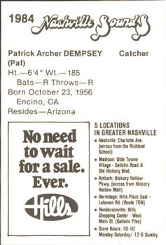 1984 Hills Nashville Sounds #NNO Pat Dempsey Back