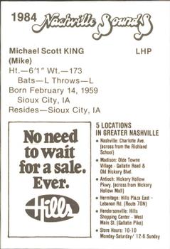 1984 Hills Nashville Sounds #NNO Mike King Back