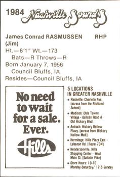 1984 Hills Nashville Sounds #NNO Jim Rasmussen Back