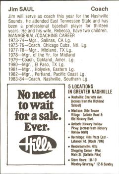 1984 Hills Nashville Sounds #NNO Jim Saul Back