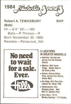 1984 Hills Nashville Sounds #NNO Bob Tewksbury Back