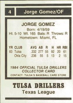 1984 Tulsa Drillers #NNO Jorge Gomez Back