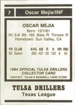 1984 Tulsa Drillers #NNO Oscar Mejia Back