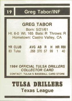 1984 Tulsa Drillers #NNO Greg Tabor Back