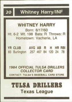1984 Tulsa Drillers #NNO Whitney Harry Back