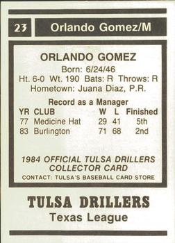 1984 Tulsa Drillers #NNO Orlando Gomez Back