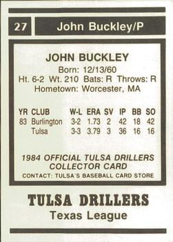 1984 Tulsa Drillers #NNO John Buckley Back