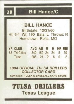 1984 Tulsa Drillers #NNO Bill Hance Back