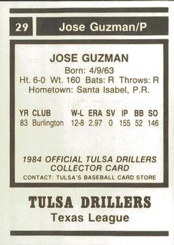 1984 Tulsa Drillers #NNO Jose Guzman Back