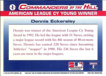 1993 Topps/Coca-Cola Commanders of the Hill #1 Dennis Eckersley Back