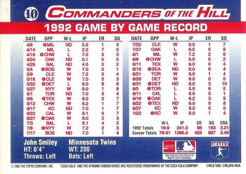 1993 Topps/Coca-Cola Commanders of the Hill #10 John Smiley Back