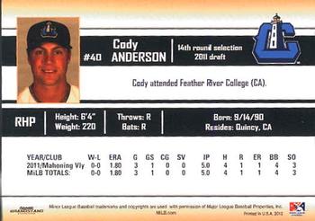 2012 Grandstand Lake County Captains #1 Cody Anderson Back