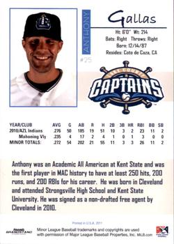 2011 Grandstand Lake County Captains #NNO Anthony Gallas Back