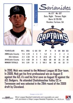 2011 Grandstand Lake County Captains #NNO Nick Sarianides Back