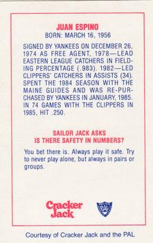 1987 Columbus Clippers Police #8 Juan Espino Back