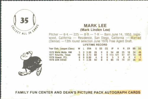 1979 Family Fun Center Dean's Photo San Diego Padres #35 Doug Rader Back