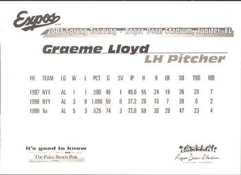 2001 Palm Beach Post Montreal Expos #11 Graeme Lloyd Back