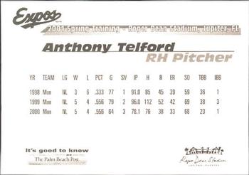 2001 Palm Beach Post Montreal Expos #19 Anthony Telford Back