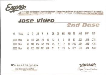 2001 Palm Beach Post Montreal Expos #24 Jose Vidro Back
