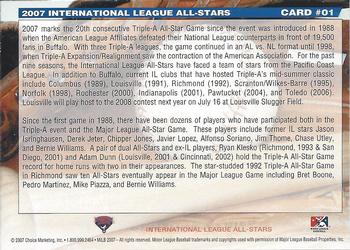 2007 Choice International League All-Stars #01 2007 International League All-Stars Cover Card Back