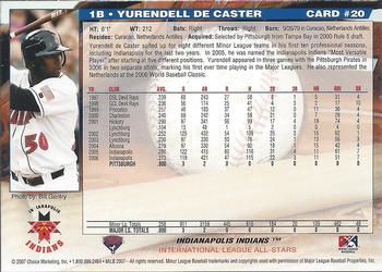2007 Choice International League All-Stars #20 Yurendell de Caster Back