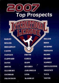 2007 Choice International League Top Prospects #01 Cover Card / Checklist Front