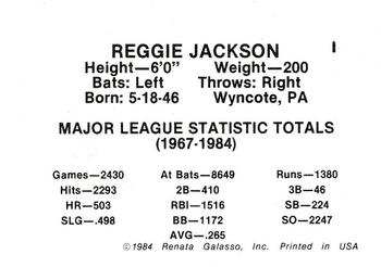 1984 Galasso Reggie Jackson #1 Reggie Jackson Back