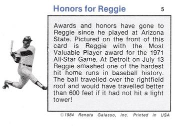 1984 Galasso Reggie Jackson #5 Reggie Jackson Back