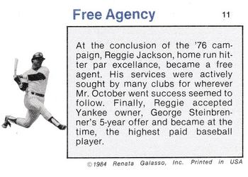 1984 Galasso Reggie Jackson #11 Reggie Jackson Back