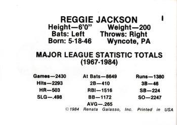 1984 Galasso Reggie Jackson #1b Reggie Jackson Back