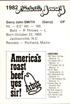 1982 Nashville Sounds #NNO Garry Smith Back