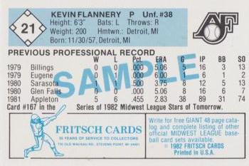 1982 Fritsch Appleton Foxes #21 Kevin Flannery Back